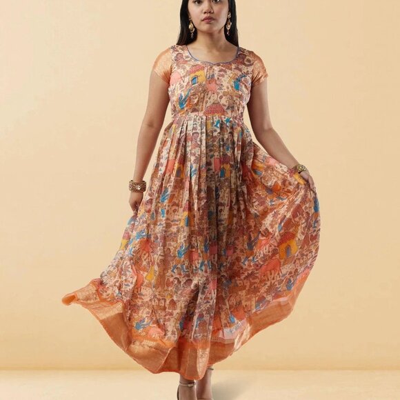 Cream Kalankari Ankle-Length Dress | Muvvas Boutique - Picture 4 of 5
